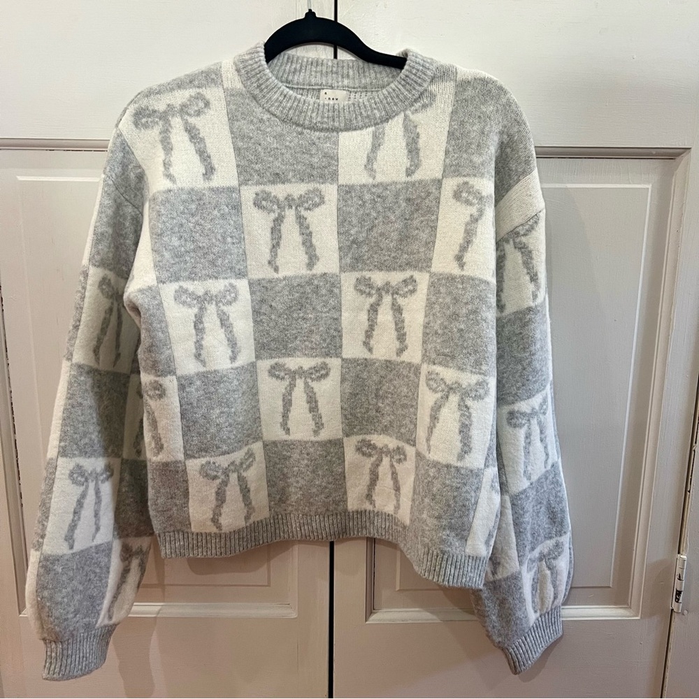 Gray & White Sweater with Checkered Bows (Target)